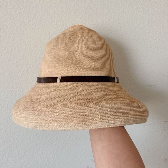 Grevi Wide Brim Sun Hat Beige Brown Leather Band Made In Italy Sz S 100% Hemp main image 14